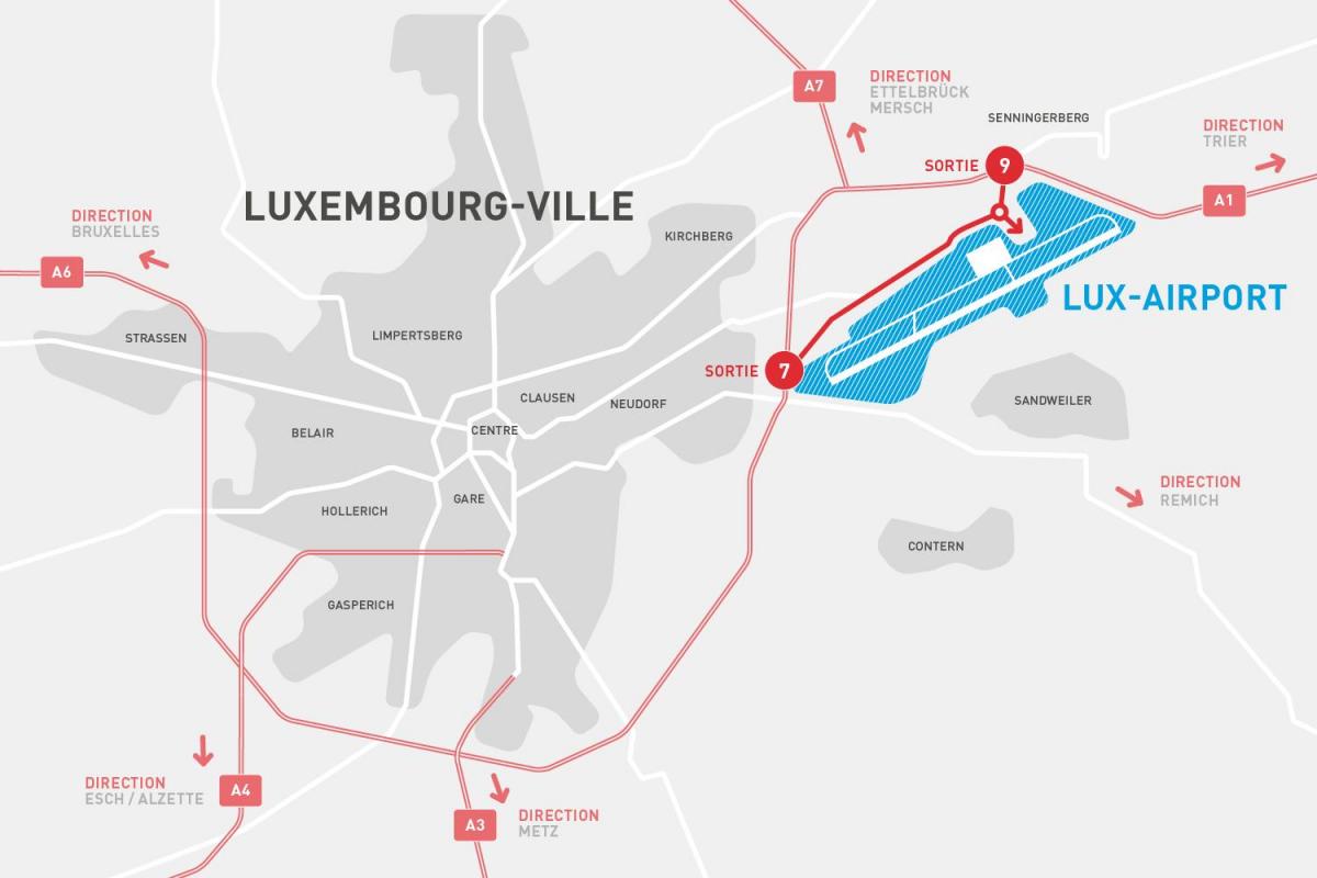 kaart van Luxemburg lughawe