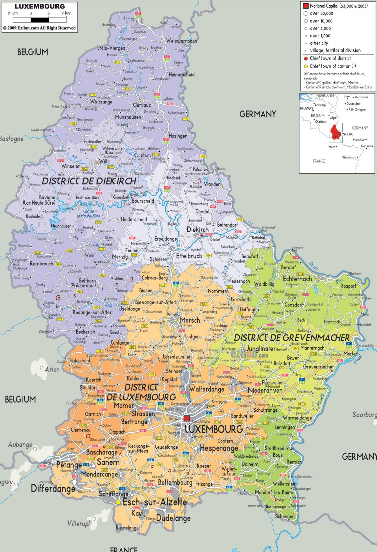 Luxemburg land kaart